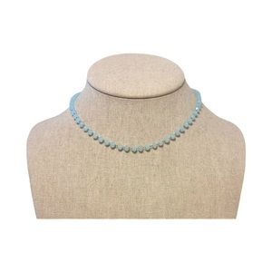 Pastel blue beaded necklace, dainty cottagecore, coquette, shabby chic